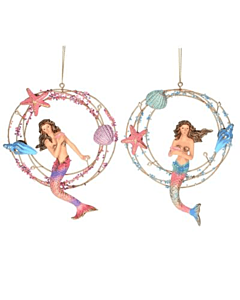Gisela Graham Magical Under The Sea Decorations Mermaid in a Wire Ring (pair)